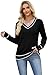 WIHOLL Sweaters for Women Cozy Fall Fashion 2025 Winter Clothing V Neck Pullover Cashmere Sweaters Ladies Tops Blouses Dressy Casual Spring Plus Size Clothes Color Block Black L