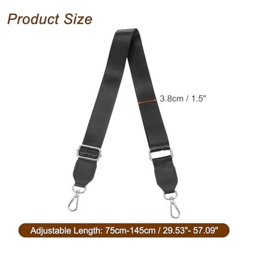 Image of uxcell Wide Shoulder Strap, 3.8cm Adjustable Purse Strap Replacement Crossbody Strap for Shoulder Bag Handbag, Black, Silver Square Mouth Buckle