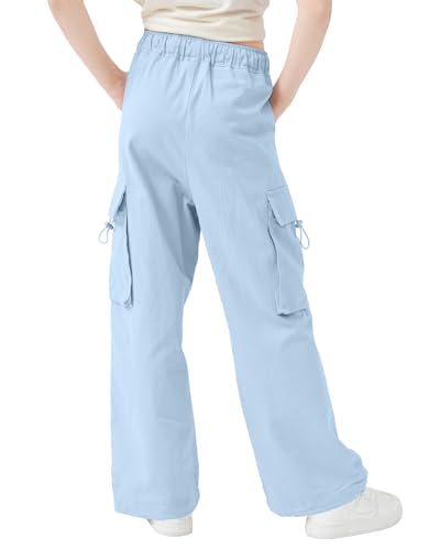 Image of AOWKULAE Girls Cargo Pants Casual Drawstring Jogger Sportswear Parachute Pants