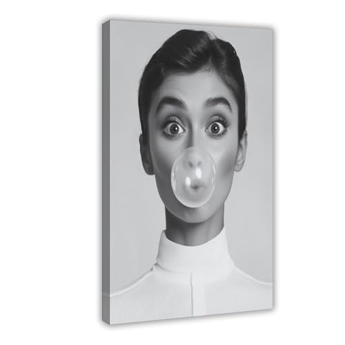 NKALFGH Póster de lienzo de Audrey Hepburn Bubble Gum para decoración de dormitorio, decoración de paisaje, regalo, 20 x 30 cm