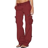 JUPAOPON Women's Tactical Active Cargo Pants Low Rise Casual Multi-Pockets Wide Leg Pants Stretch Relax Fit Workout Trousers (Medium, Wine)