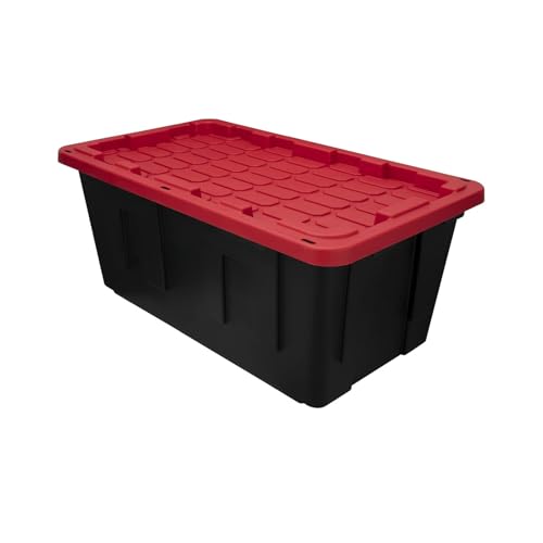 TNLOJI Black and Red, Extra Large 40 Gallon Plastic Storage Bin, with Secure Snap-On Lid - Heavy Duty