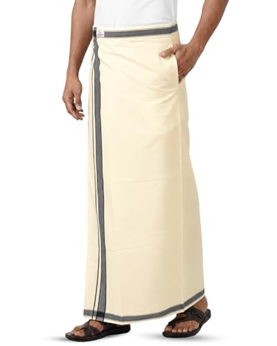 Image of TUNI MANI Kerala Style Men's Cotton Welcro Pocket Dhoti, Vesti /adjustable for all size (Single Dhoti)