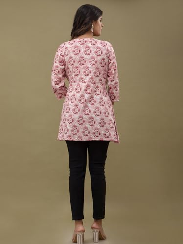 Image of feranoid Floral Print Angrakha 3 Sleeves Flared Kurti
