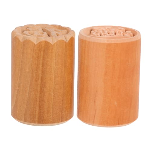 PRETYZOOM 2Pcs Wooden Moon Cake Stamp Traditional DIY Cookie Press for Moon Cake Dim Sum Steamed Bread Baking Tool for Creative Pastry Decoration
