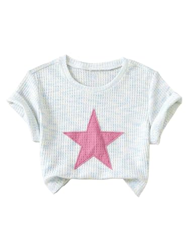 SweatyRocks Girl's Star Graphic Tees Round Neck Short Sleeve Summer Crop T Shirt Tops