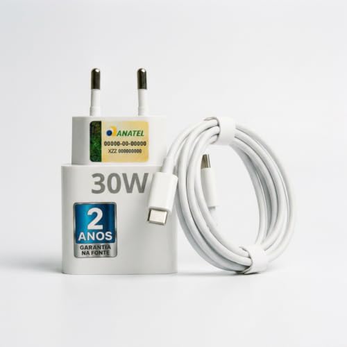Carregador Turbo 30W USB-C + Cabo USB-C Reforçado para Celular