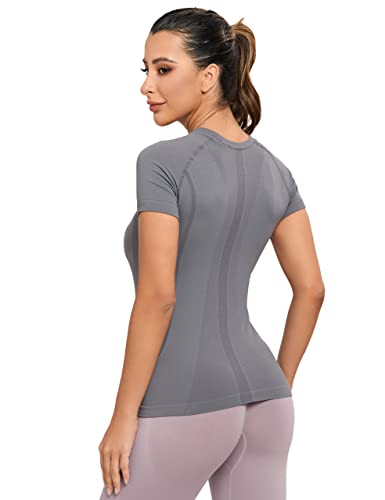 Image of MathCat Seamless Workout Tops for Women, Short Sleeve Compression Athletic Shirts Soft Yoga Gym Tops XS-XL