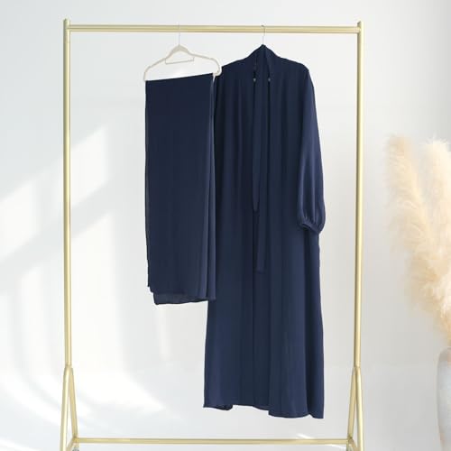 Image of Women's Muslim Dress Two Pieces Set Islamic Prayer Abaya Modest Solid Color Muslim Outfits