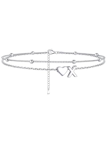 Image of ChicSilver Sterling Silver Anklets for Women Hypoallergenic Womens Ankle Bracelets for Women Layered Heart Anklet With Initials Womens Anklets Jewelry for Mom Wife