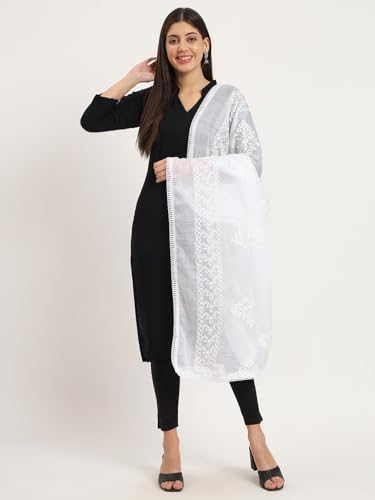 Zamour Women's Pure Cotton Self Embroidery Dupatta Scarf Wrap4