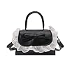 Bow Tote Bag Mini Y2K Shoulder Purse Lace Ruffle Cute Small Retro Bowknot Crossbody Handbag Small PU for Lipsticks Daily Party 90s (Black)
