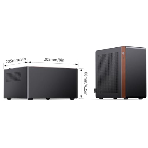 Image of JONSBO N10 Black MINI ITX PC Case, Aluminum Alloy with Walnut Trim SFF Desktop Case, Standing or Lying, Compatible with 1U Flex PSU,Compact & Portable 4.5L Small, with 2Fans,4x2.5 SSD, Black