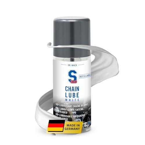 Dr. Wack S100 Spray blanc pour chaîne de moto 100 ml - Lubrifiant haute performance - Protège contre l'usure & la corrosion - Réduit la friction - Pour toutes sortes de chaînes - Soin Premium