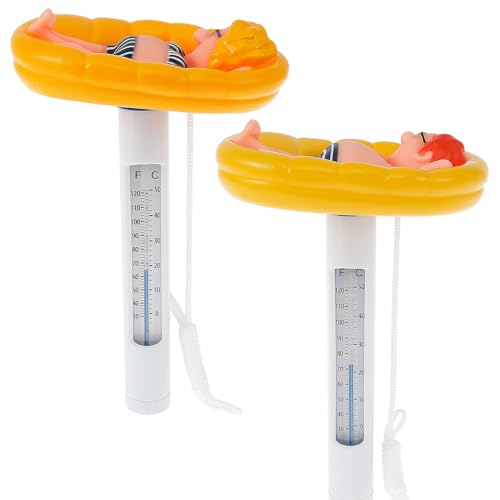 2Pcs Floating Pool Thermometer, Floating Water Thermometer, Pool Temperature Thermometer, Funny Pool Thermometer Easy Read for Indoor Outdoor Swimming Pools Spas Hot Tubs 17×11cm