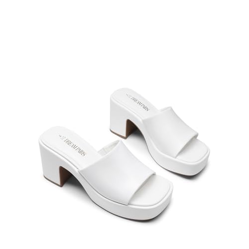 DREAM PAIRS DREAM PAIRS High Chunky Platform Heels for Women Fashion Comfort Slip on Square Open Toe Block Heel Sandals,Size 7,White-Pu,SDHS2410W