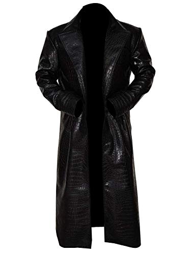 UGFashions Mens Genuine Leather Trench Coat Crocodile Pattern Design Morpeus Black Leather Costume Coat