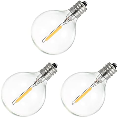 Dasing 3Pcs G40 Led Replacement Light Bulbs, E12 Screw Shatterproof LED Globe Bulbs for Solar String Warm White Cover