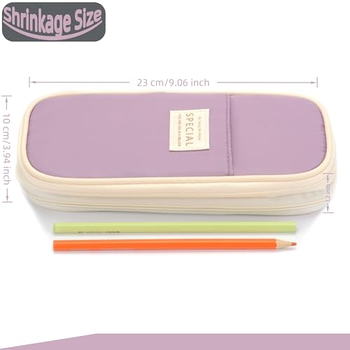 Image of Large Capacity Canvas Pencil Case Organizer Holder Pouch Bag with Zipper Compartments, Pen Cases for Women Girls School Adults (Purple)