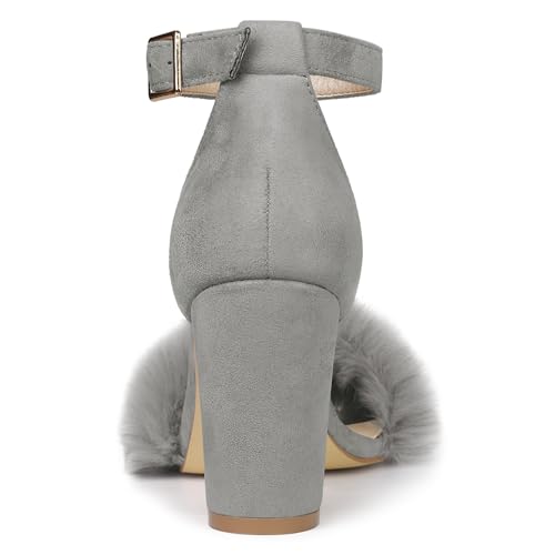Allegra K Women's Faux Fur Ankle Strap Block Heels Sandals3