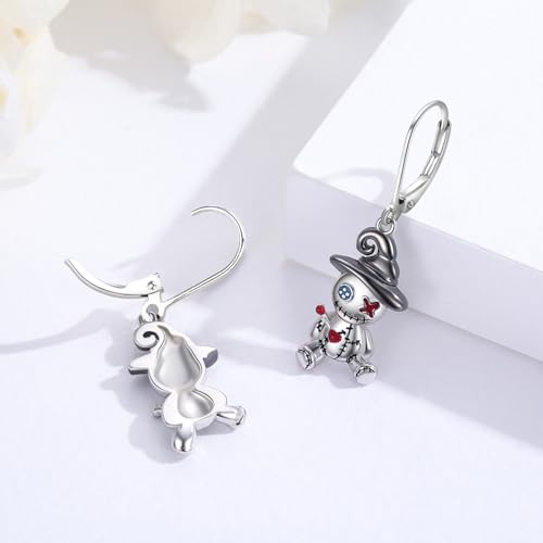 Voodoo Doll Earrings 925 Sterling Silver Gothic Dangle Earrings Ghost Doll Earrings Witch Voodoo Leverback Earrings Voodoo Doll Jewelry for Women Halloween Christmas2