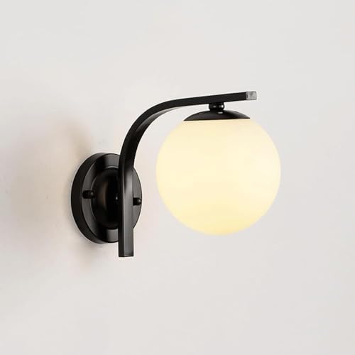 IUokLU Aplique de Pared Decorativo de Metal Moderno lámpara de Pared con Bola de Cristal para mesita de Noche iluminación del hogar Pantalla esférica Blanca para,Oscuro