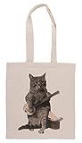 banjo bag fount Reutilizable Gato Jugando Banjo Guitarra Bolsa De Compras Groceries Beige Shopping Bag