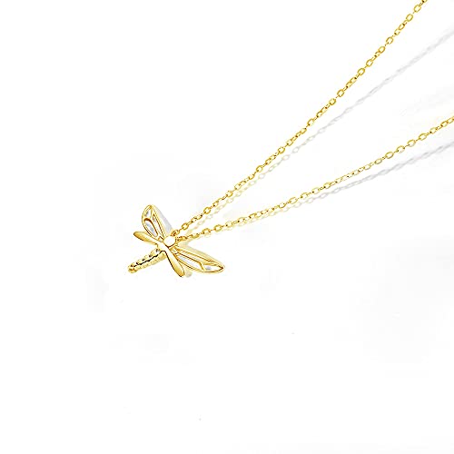 Carleen 14K Solid Yellow Gold Cz Cubic Zirconia Simulated Diamond Small Cute Dragonfly Necklace Dainty Delicate Everyday Fine Jewelry Statement Pendant Christmas Gift For Women Girls, 16+2" Gold Chain #TOP3