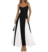 PRETTYGARDEN Spaghetti Strap Color Block Spring Dresses for Women 2025 Trendy Sleeveless Maxi Dre...