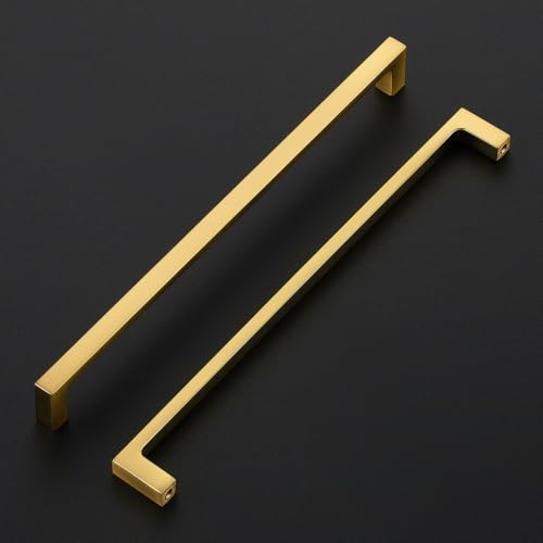 Image of Ravinte Brushed Gold Kitchen Cabinet Solid Handles,10 Inch,5 Pack | Solid Zinc Alloy, Modern Slim Style, Square Design, Deep-Thread Firm Base, Screws Included, for Kitchen Drawers & Cupboards