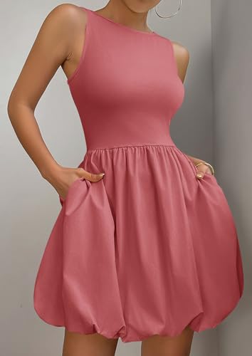 Image of PRETTYGARDEN Summer Dresses for Women 2026 Casual Mini Short Cocktail Dress Sleeveless Tank Crew Neck Bubble Sundress Pockets