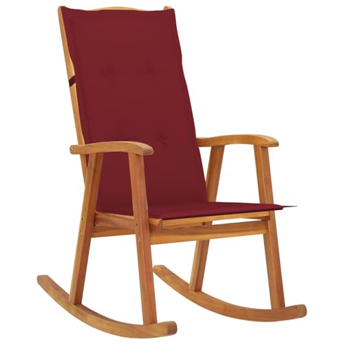 Vopese Silla Mecedora con Cojines Madera Maciza de Acacia Sillon Lactancia sillones para el salón Sillon Relax 120 x 50 x 4 cm Rojo Vino Tinto