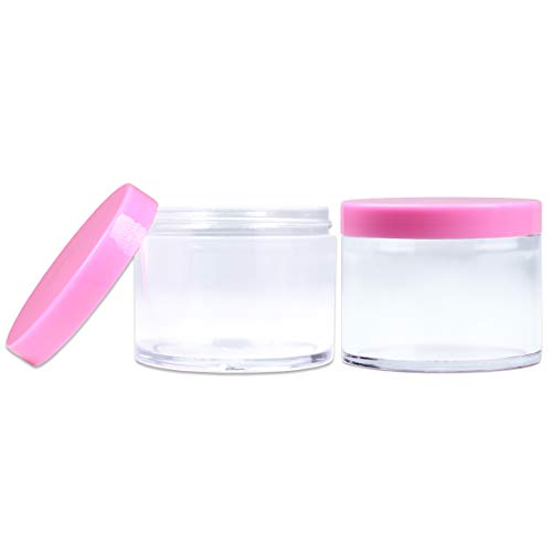 Beauticom 120G/120Ml (4 Fl Oz) Thick Double Wall Leak-Proof Round Clear Plastic Jars With Flat Top Lids For Creams, Lotions, Powders, Glitters, And More… (Color: Pink Lid, Quantity: 12 Pieces) #TOP3