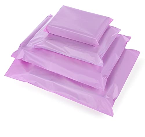100 Sacs D'expédition Envoi Postal Mixte en 4 Tailles,Pochettes D'expédition en Plastique Indéchirables Opaque Enveloppes Postale avec Fermeture Auto-Adhésive,Sacs d'expédition Courrier Violet Clair