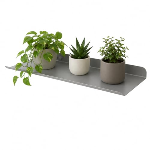 Image of OrganizeMee 24 Inch Grey Wall Shelf - Metal Floating Shelf for Wall, Wall Mounted Shelves, Modern Wall Shelf for Bedroom & Living Room Storage, Minimalist Wall Mount Shelf (62cm Long X 20.9 Cm deep)