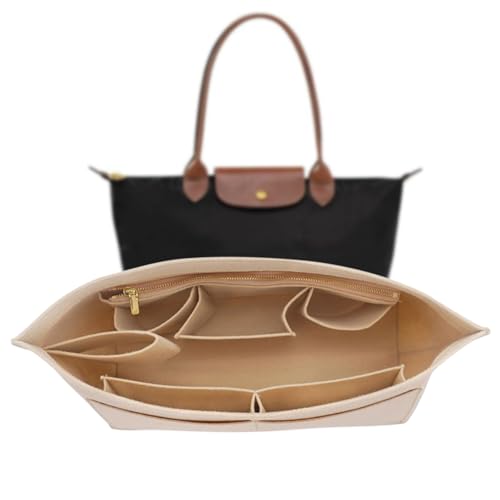Handtaschen Organizer, Organizer für Longchamp, Taschen Organizer, Filz Beutel Aufbewahrungsbeutel Liner, 30 X 14.5 X 17cm Innentasche für Handtaschen, Beige Taschenorganizer für Longchamp Tasche (L)