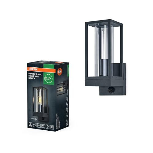 Osram Endura Classic LED Wandleuchte Frame, E27 Fassung, PIR Sensor, IP44, Aluminium dunkelgrau, Glas