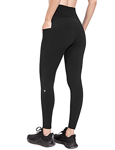 BALEAF Women's 7/8 Running Leggings High Waisted Workout Yoga Hiking Leggings with Zipper Pocket Drawstring Black X-Large