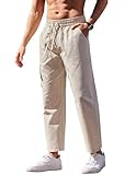 COOFANDY Mens Casual Pants Lightweight Linen Pants Elastic Waist Beach Yoga Summer Pants