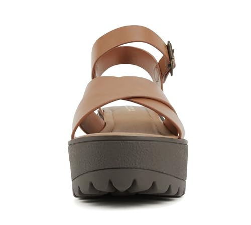 Image of Soda inchJoey inch ~ Women Open Toe Criss Cross Strap Mid Heel Sandal with Adjustable Ankle Strap