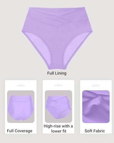 Image of Women V Cut Full Coverage Bikini Bottom - High Waist Swim Bathing Suit Bottoms Cross V Front Swimsuit