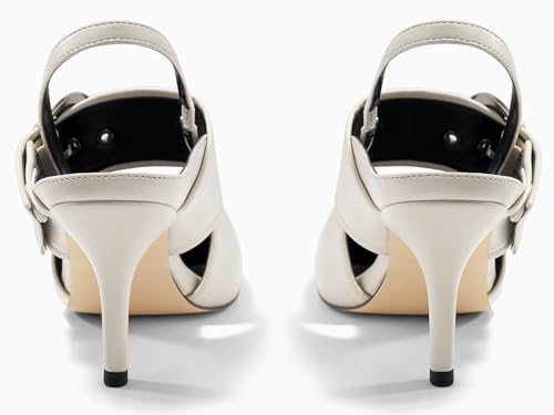 Image of Coutgo Womens Slingback Pumps Closed Pointed Toe High Heels Belt Buckle Strap Dressy Work Shoes