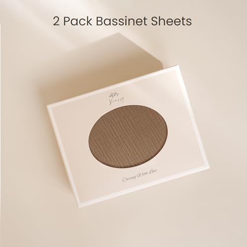 Image of Konssy 2 Pack Muslin Bassinet Sheets for Boys, Girls, 100% Cotton Soft Breathable Fitted Bassinet Mattress Sheet, 32 x 16 inches (Brown,Summer Wheat)