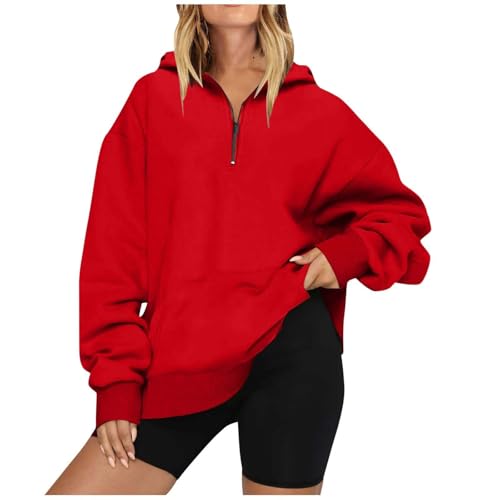 SHAOBGE Quarter Zip Pullover Sweatshirts Women 2024 Fall Solid Fleece Long Sleeve Blouses Winter Casual Vacation Shirts