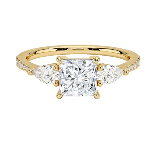 1 CT Princess Cut Lab Grown Diamond Three Stone Accented Engagement Ring
