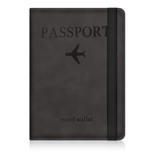 AOOSU Funda Pasaporte, Porta Pasaporte con Bloqueo RFID, Cuero de PU Porta Documentos Viaje Impermeable Resistente Desgaste para Pasaportes Tarjetas Crédito Funda Tarjeta Identific (Negro)