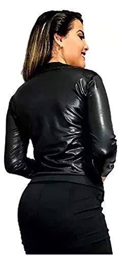 Jaqueta Bomber Feminina Em Cirrê Couro Fake Inverno (Preto, P)