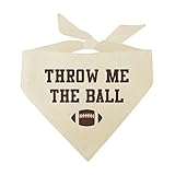 Throw Me The Ball Dog Bandana | 100% Cotton Adjustable Triangle | Made in USA | Football | Sports | Biggest Fan | Game Day | Natural, One Size (861)