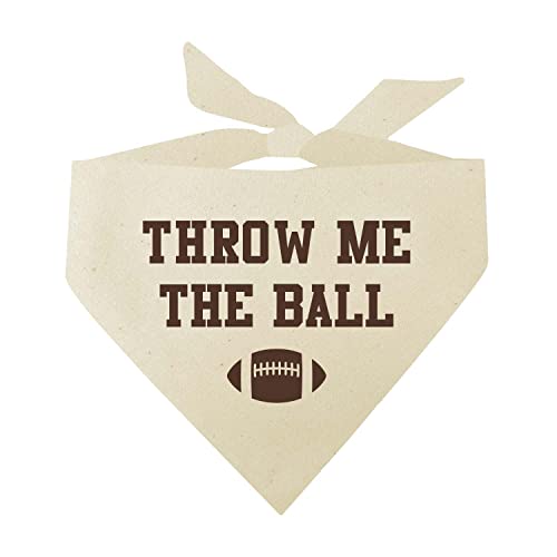 Throw Me The Ball Dog Bandana | 100% Cotton Adjustable Triangle | Made in USA | Football | Sports | Biggest Fan | Game Day | Natural, One Size (861)