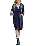 Irevial Mujer Hoodie con Cremallera, Sudadera Larga con Capucha para Mujer Color sólido Otoño Invierno con Bolsillo Hoodie Vestido Invierno Tops Casual Hoodie Manga Larga Chaqueta Azul Marino-XL